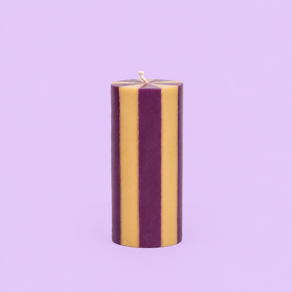 KERZE STRIPE GROSS - PFLAUME/BEIGE