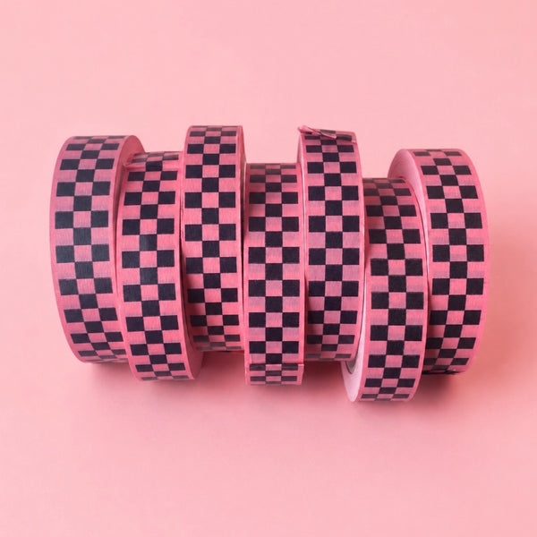 ECO PAPIERKLEBEBAND ROSA - PINKEN SCHACHBRETTMUSTER