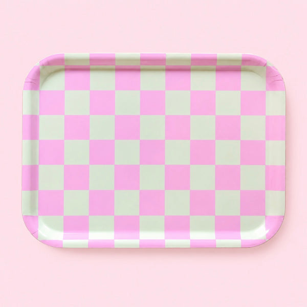 SERVIERTABLETT MIT MINT - UND PFINGSTROSENROSA - KAROMUSTER