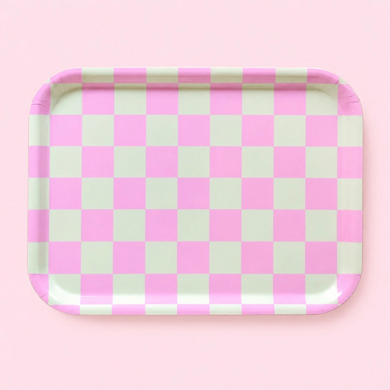 SERVIERTABLETT MIT MINT - UND PFINGSTROSENROSA - KAROMUSTER
