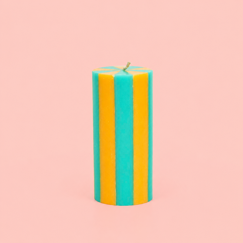 KERZE STRIPE GROSS - GELB/TÜRKIS