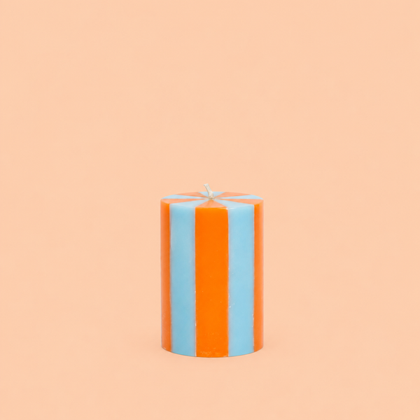 KERZE STRIPE - ORANGE/PASTELLBLAU