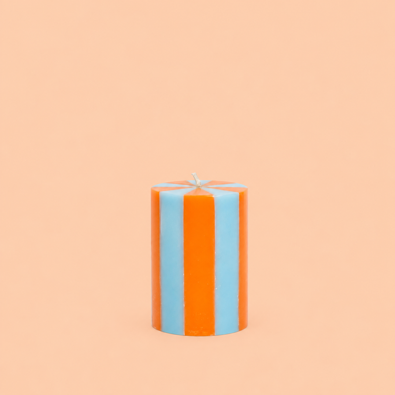 KERZE STRIPE - ORANGE/PASTELLBLAU