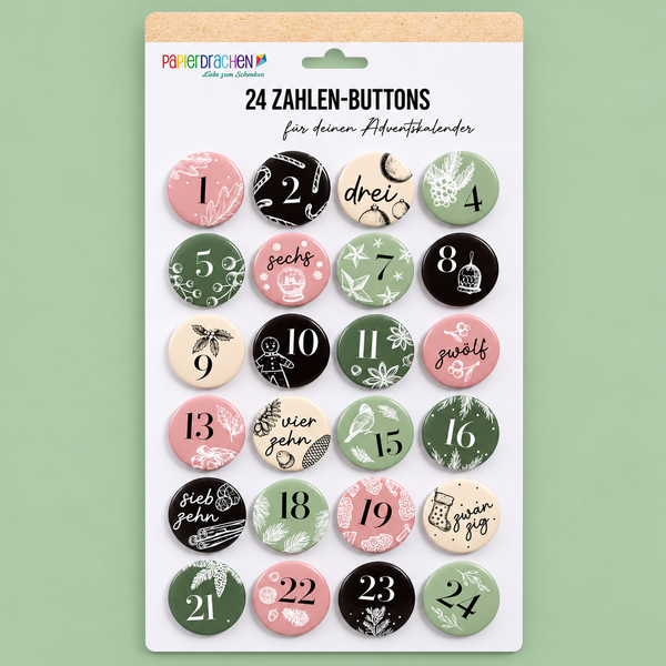 ADVENTSKALENDER BUTTON - ZAHLEN PASTELL